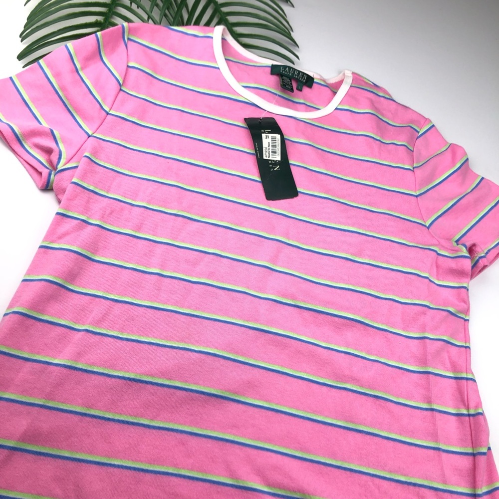 NWT Lauren Ralph Lauren Pink Stripe T-shirt Large